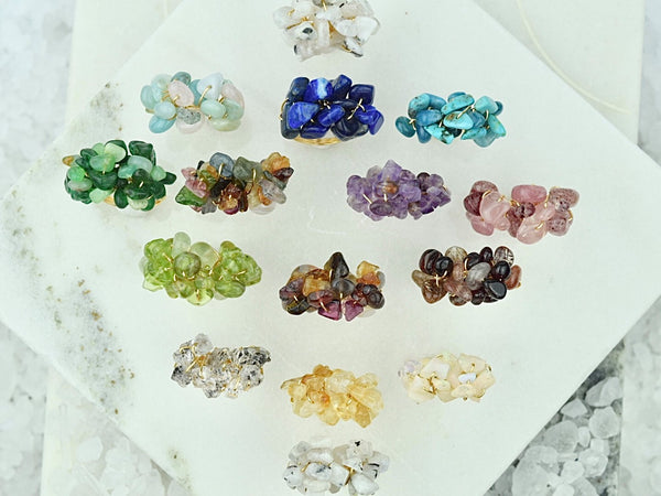 Natural Birthstone Cluster Ring - August