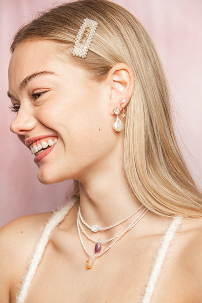 Daria Top - Pearl V Neck Chain Detail Bralette in Pearl