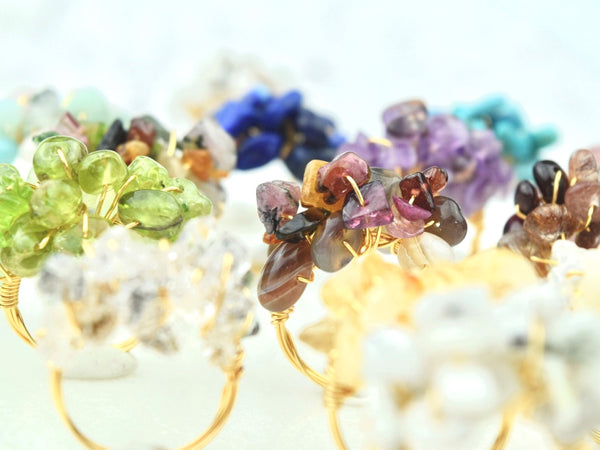 Natural Birthstone Cluster Ring - March