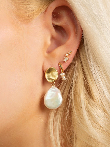 Hazel Huggie Earrings - Pearl