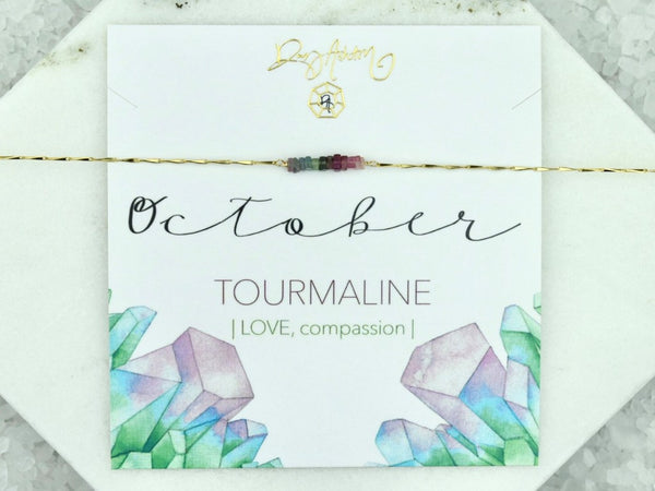 Heishi Birthstone Bar Necklace - October Tourmaline
